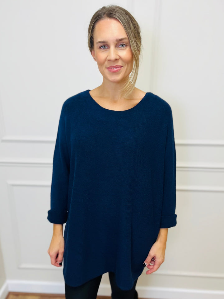 "GINNY" Basic Soft Jumper-Navy