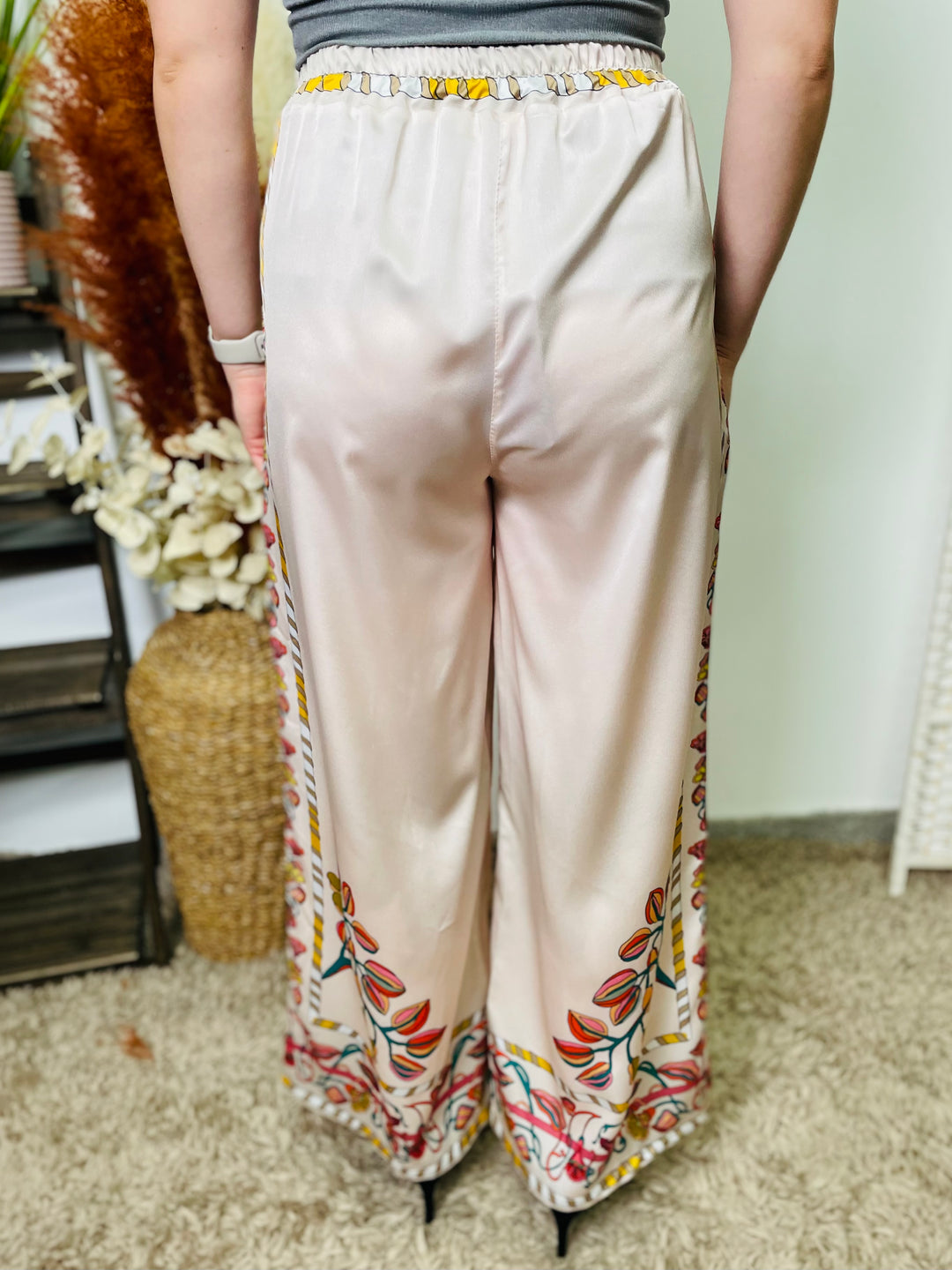 "GINNY" Butterfly Print Trousers-Cream