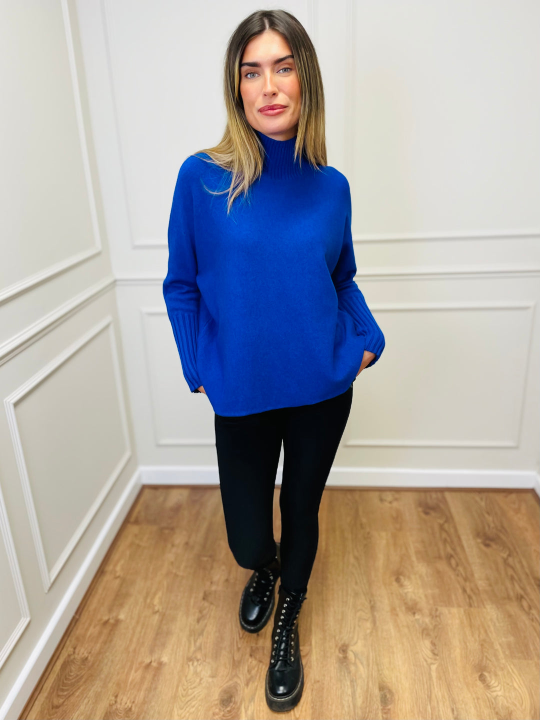 "AMANDA" Roll Neck Jumper-Blue