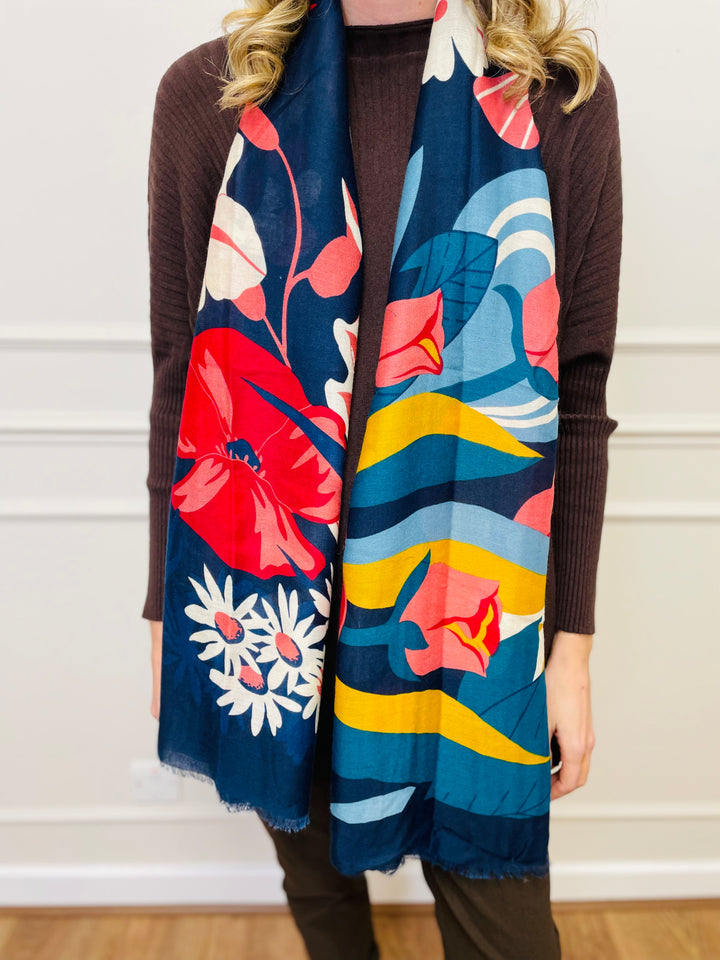 No.117 Floral Print Scarf-Navy & Multicolour