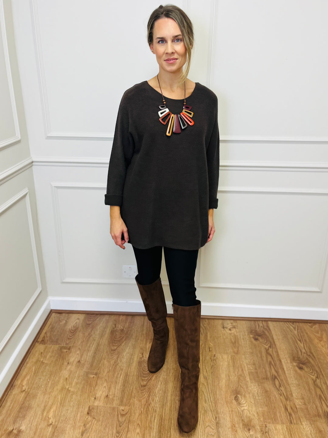 "GINNY" Basic Soft Jumper-Brown