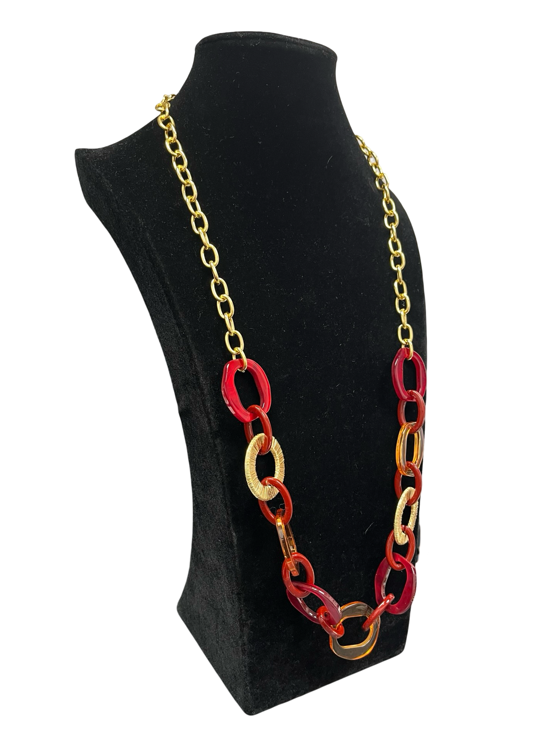 Red & Gold Long Statement Necklace