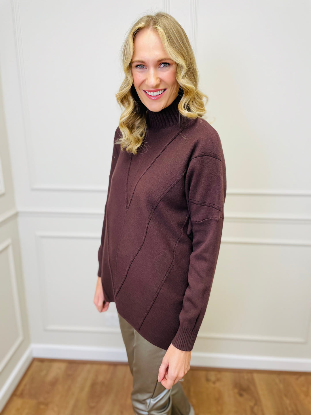 "BLAKE" Polo Neck Jumper-Brown