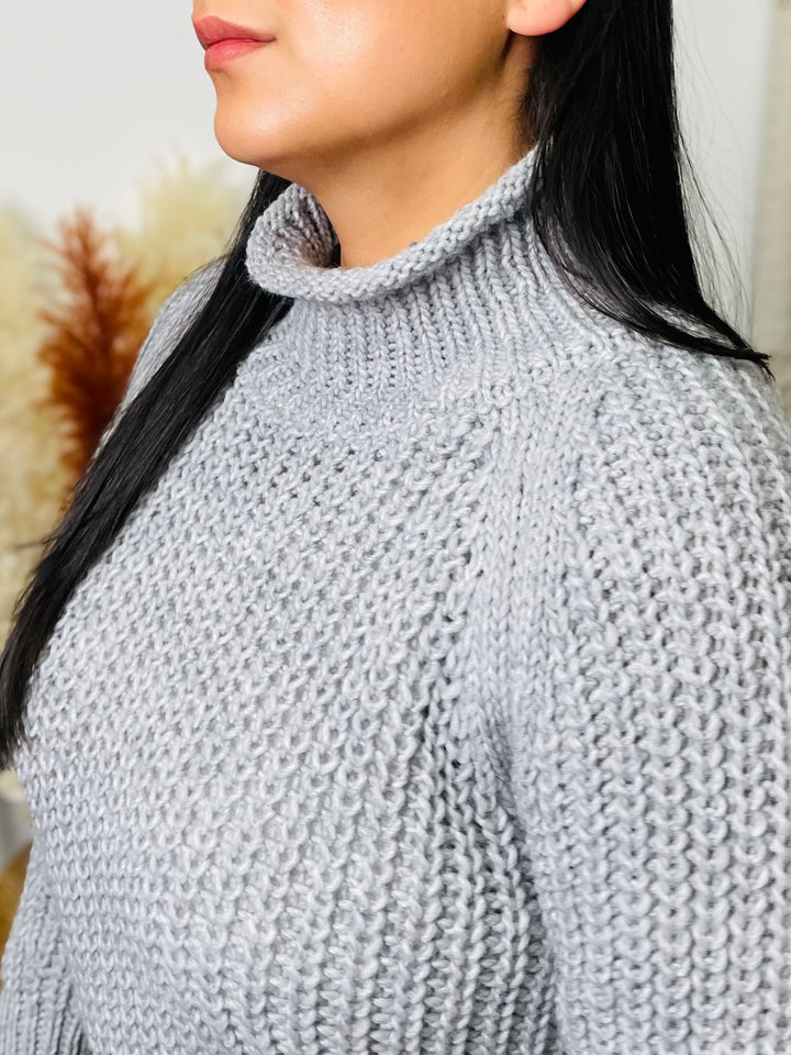 "ANGELA" Polo Neck Jumper-Silver