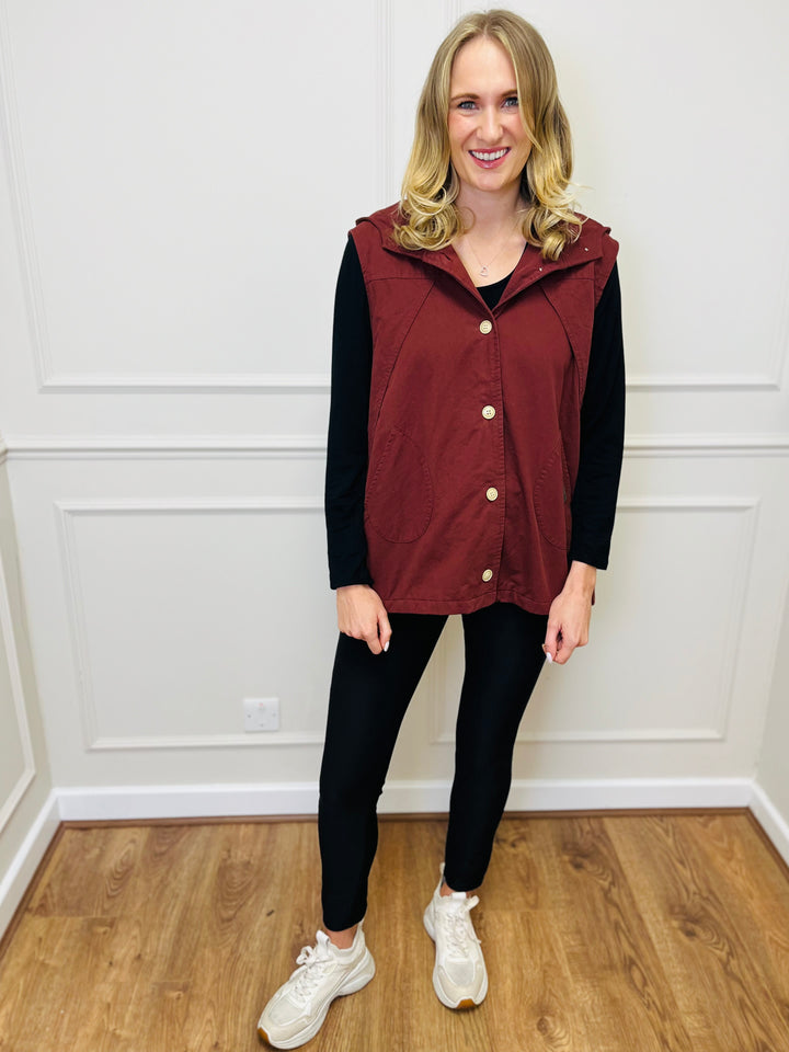 "DIXIE" Cotton Gilet-Burgundy