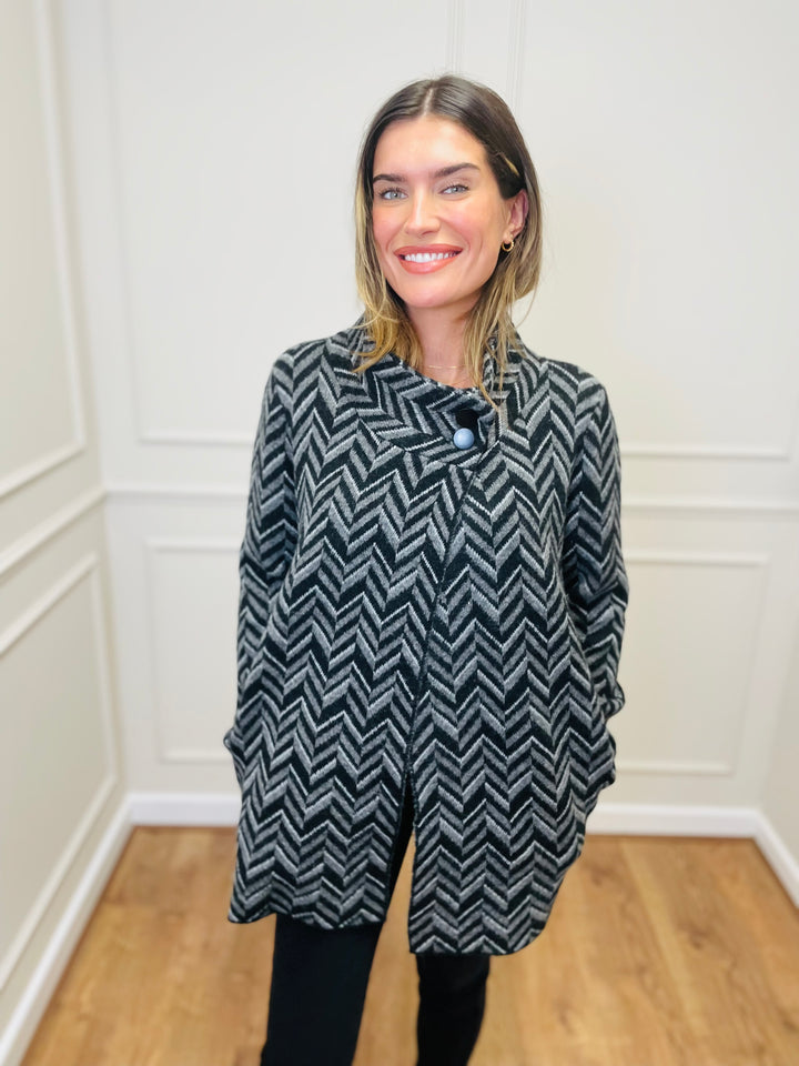"CELINE" Chevron Coatigan-Black & Grey