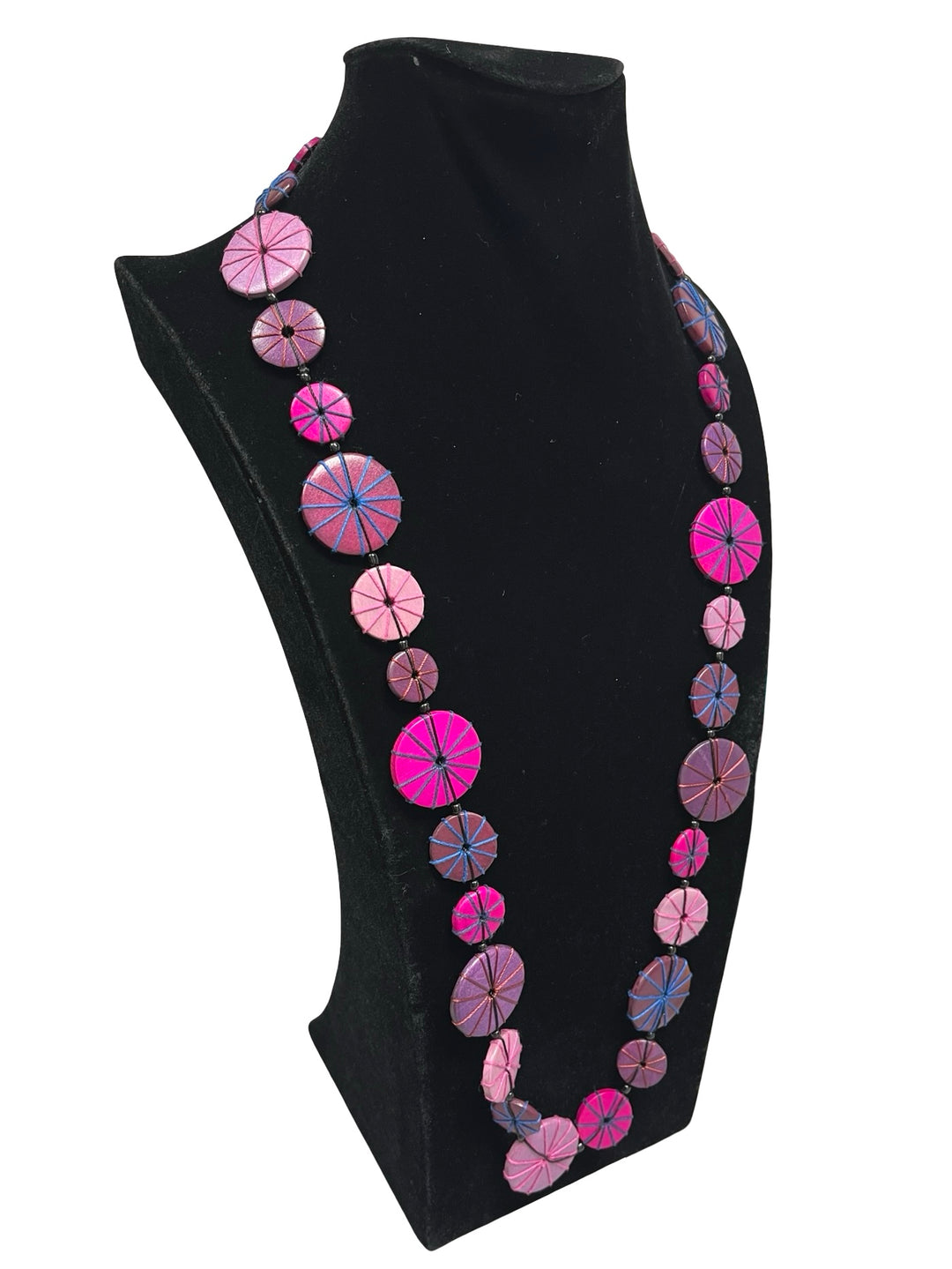 Long Multicolour Necklace-Pink & Navy