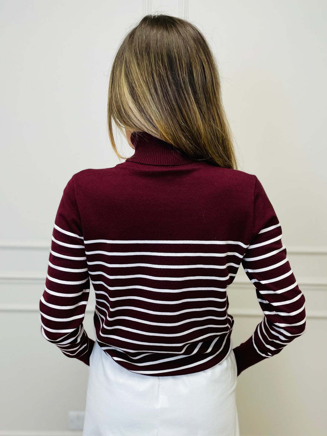 "GRACE" Stripe Print Jumper-Burgundy & White
