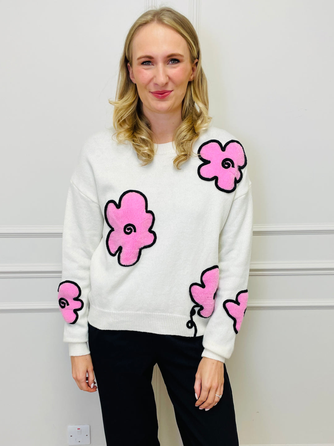 "FLORA" Embroidered Floral Jumper-White