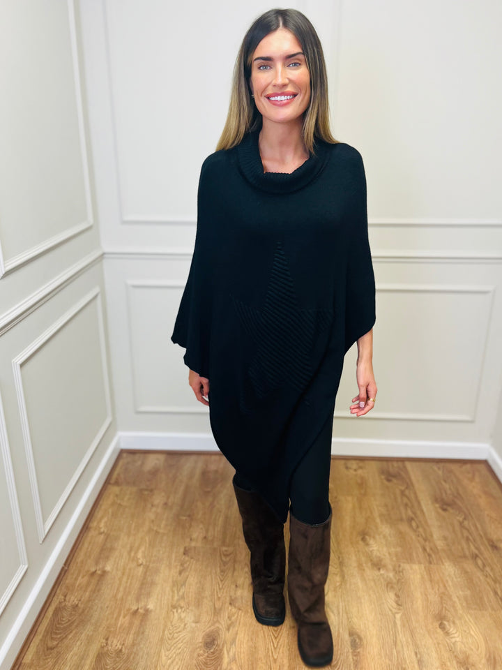 "STARR" Asymmetric Poncho-Black