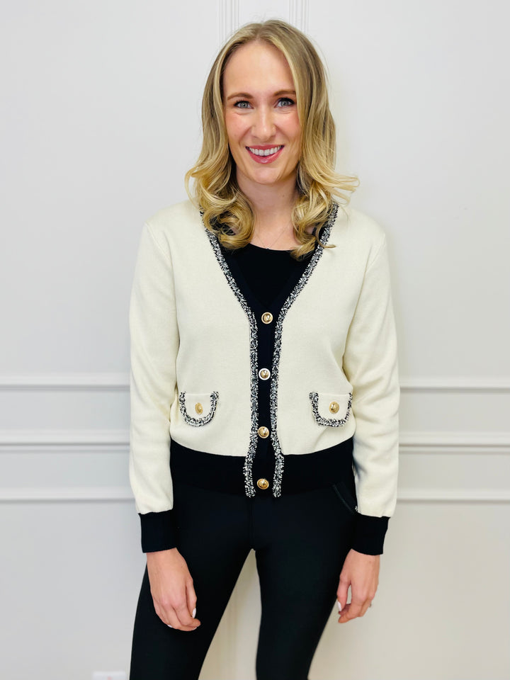 "ELENA" Two Tone Cardigan-Cream & Black