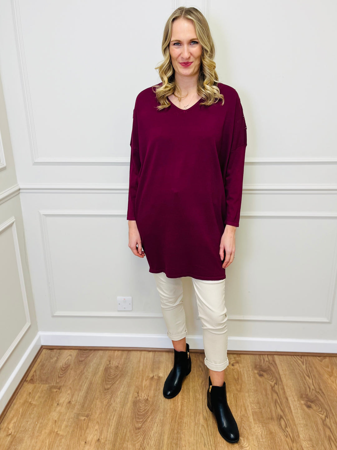 "RUTH” Embellished Tunic-Burgundy