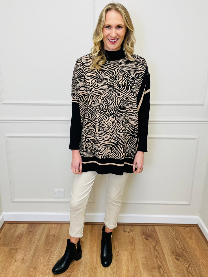 "KIKI" Animal Print Jumper-Black & Tan
