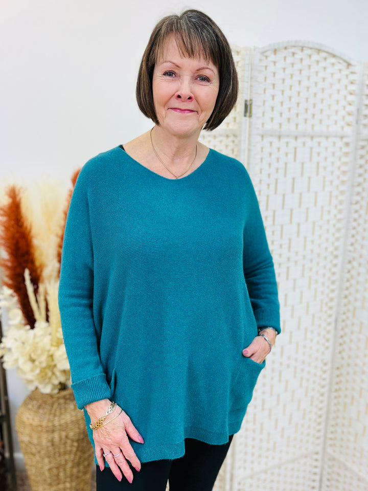 "STELLA" Soft Fine Knit Top-Teal