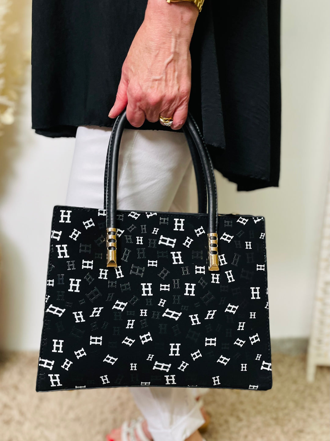 No.18 Designer Inspired Tote Handbag-Black & White