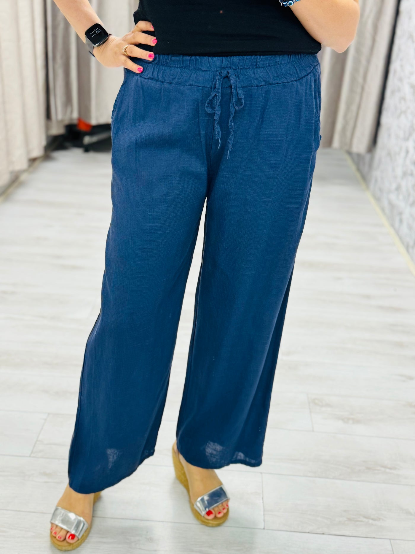 "SIDNEY" Palazzo Trousers-Navy