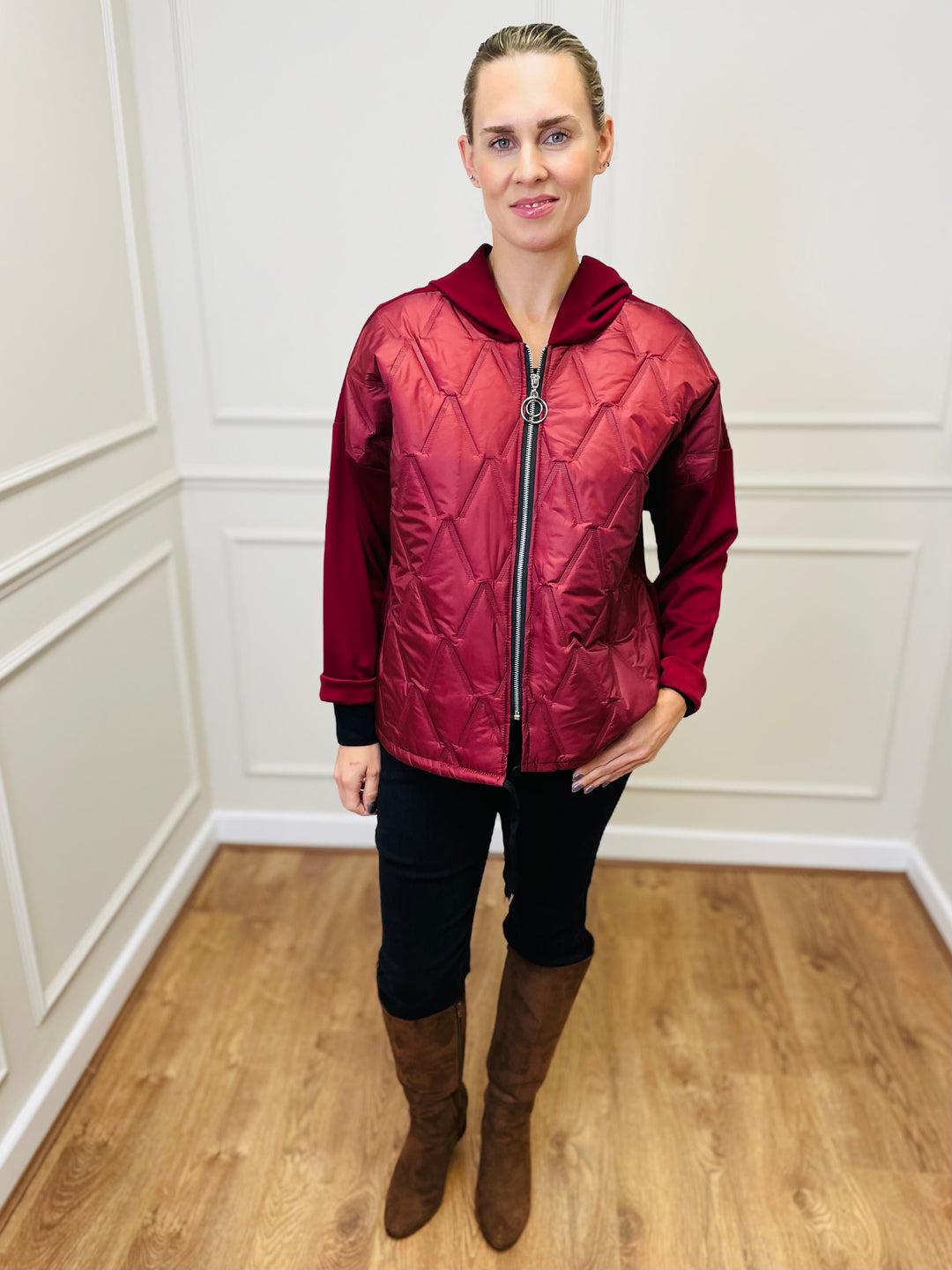 "BONNIE" Quilted Jacket-Burgundy