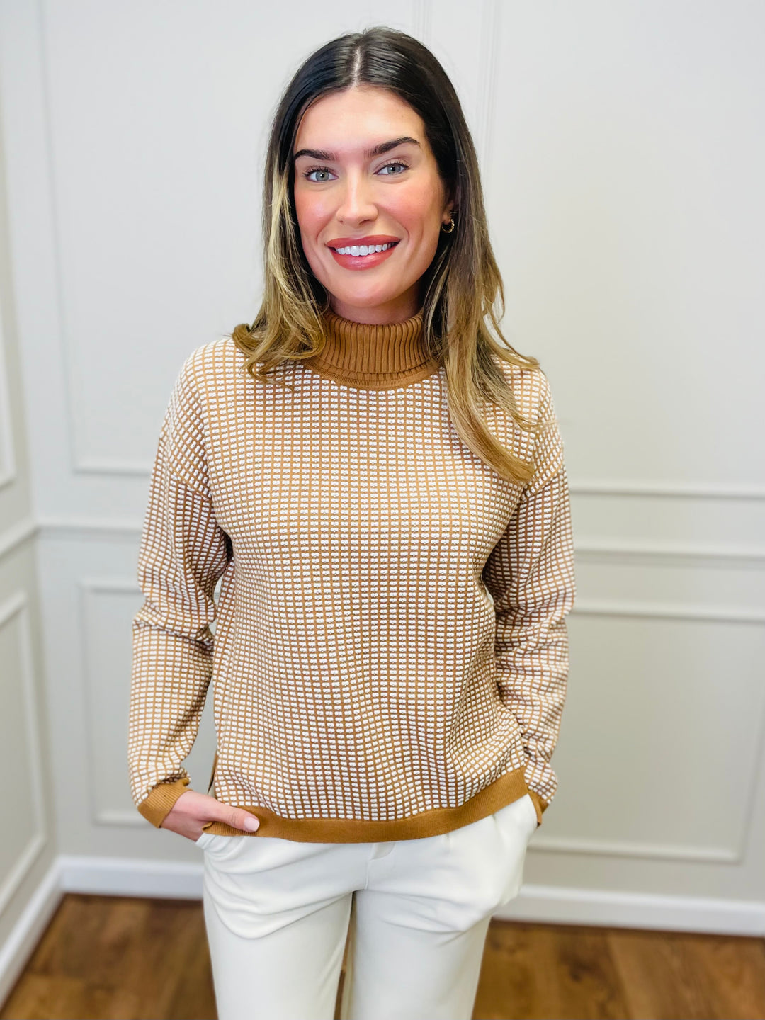 "CELINE" Geometric Print Jumper-Tan & White