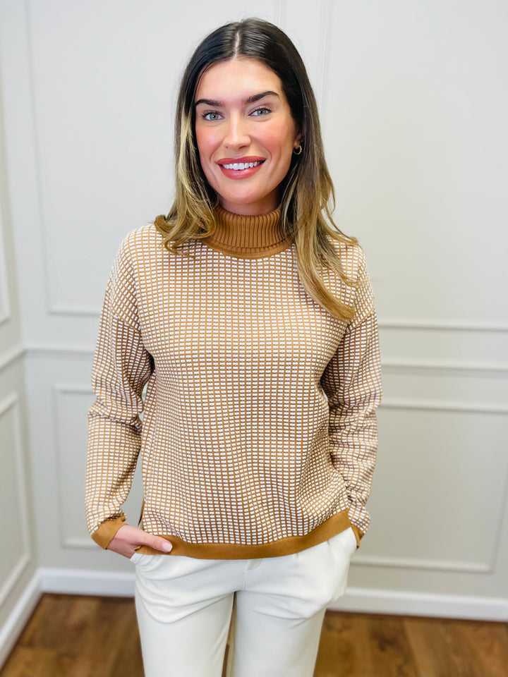 "CELINE" Geometric Print Jumper-Tan & White