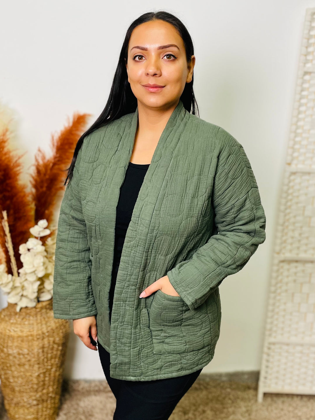 “HAYLEY" Quilted Jacket-Khaki Green