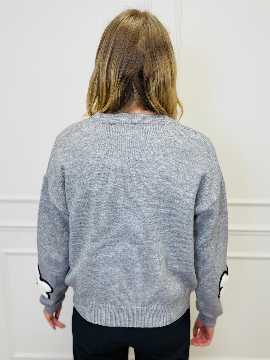 "FLORA" Embroidered Floral Jumper-Grey