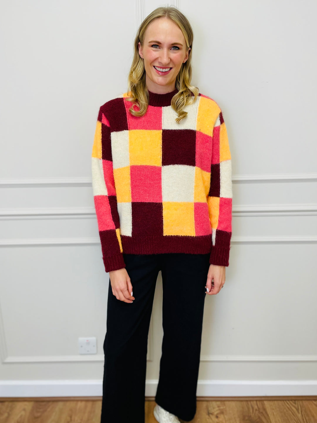 "FRANCESCA" Block Print Jumper-Burgundy, Yellow & Pink