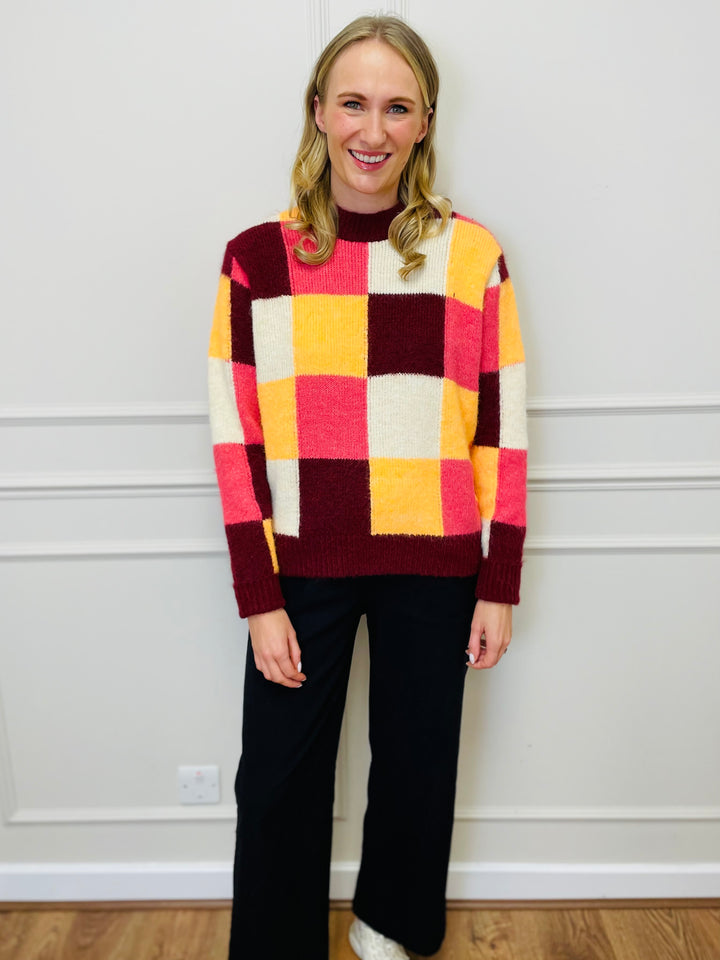 "FRANCESCA" Block Print Jumper-Burgundy, Yellow & Pink