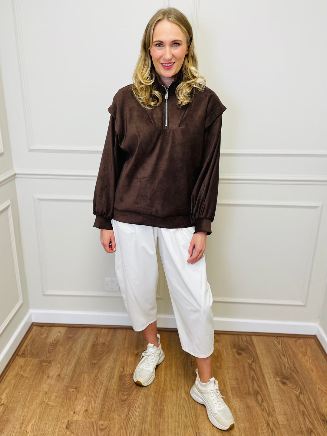 "BEATRICE" Half Zip Top-Chocolate