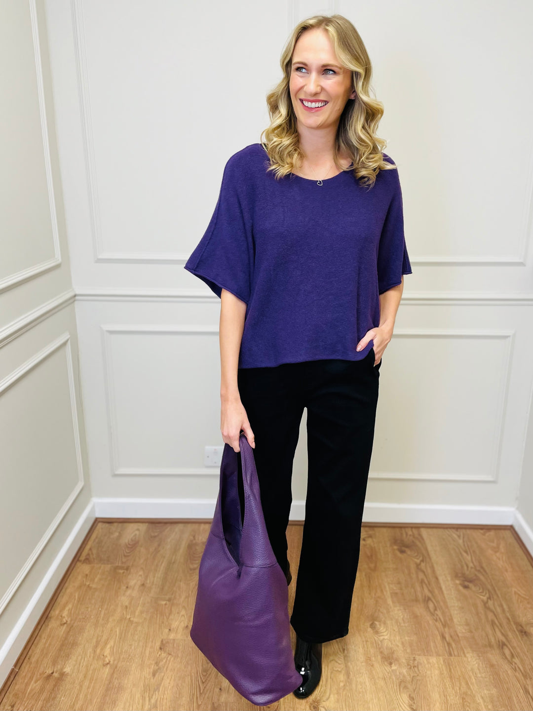 "ALICE” Short Sleeve Fine Knit-Purple