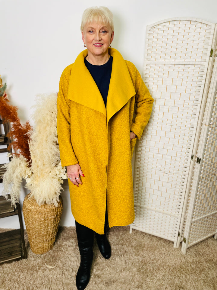 "CORY" Waterfall Coat-Mustard