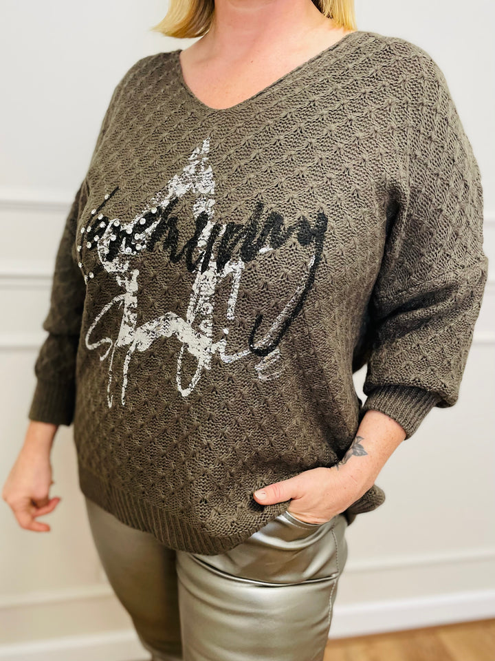 "RENATA” Metallic Jumper-Mocha