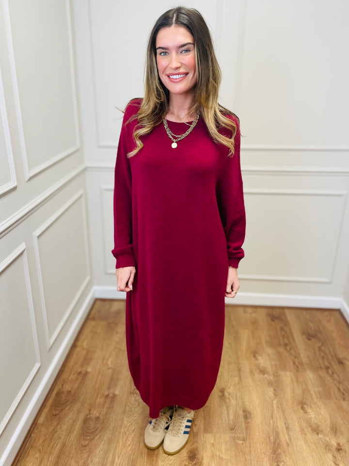 "SANDY" Luxury Jumper Dress-Burgundy