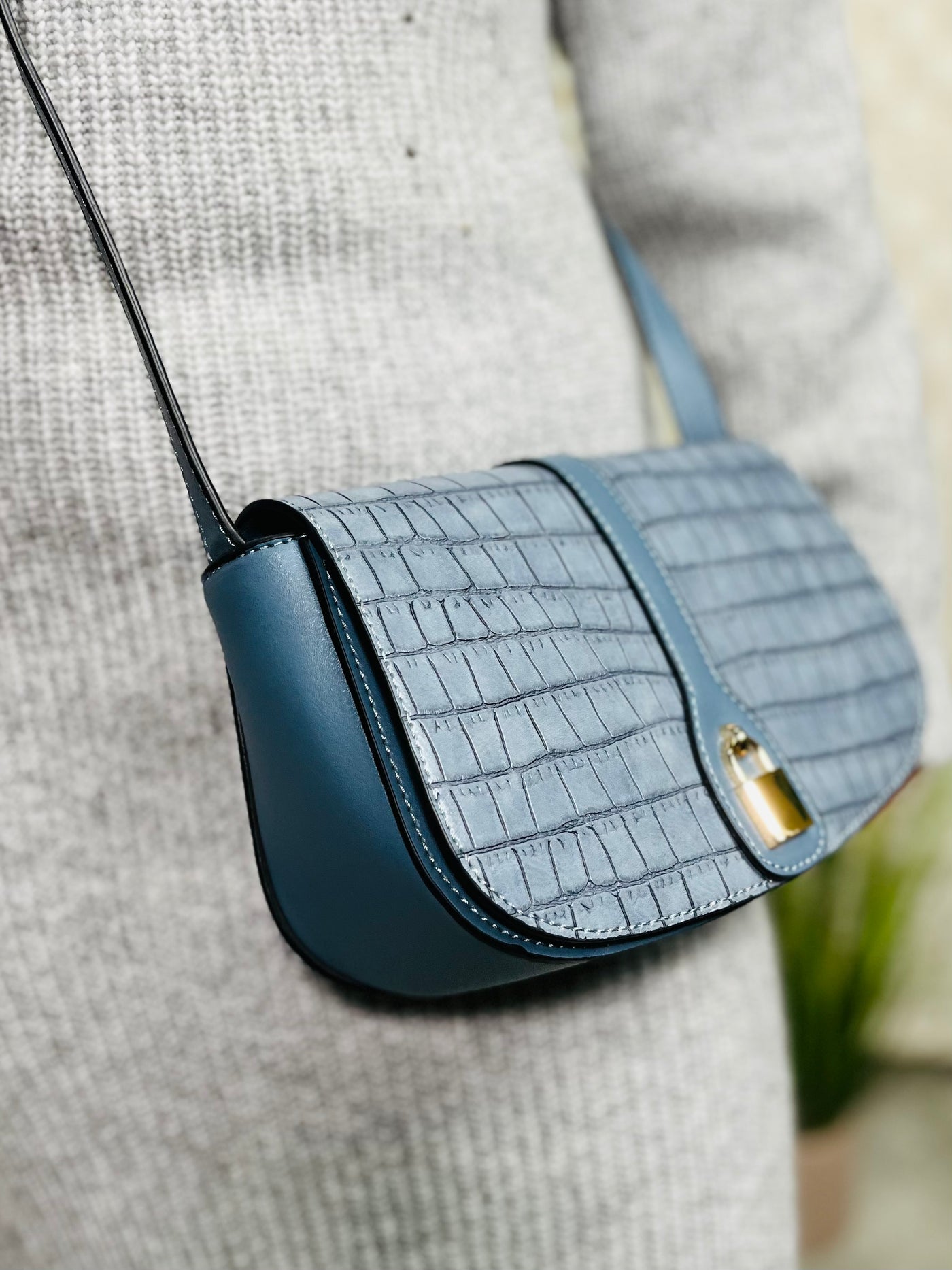 Croc Print Handbag-Blue