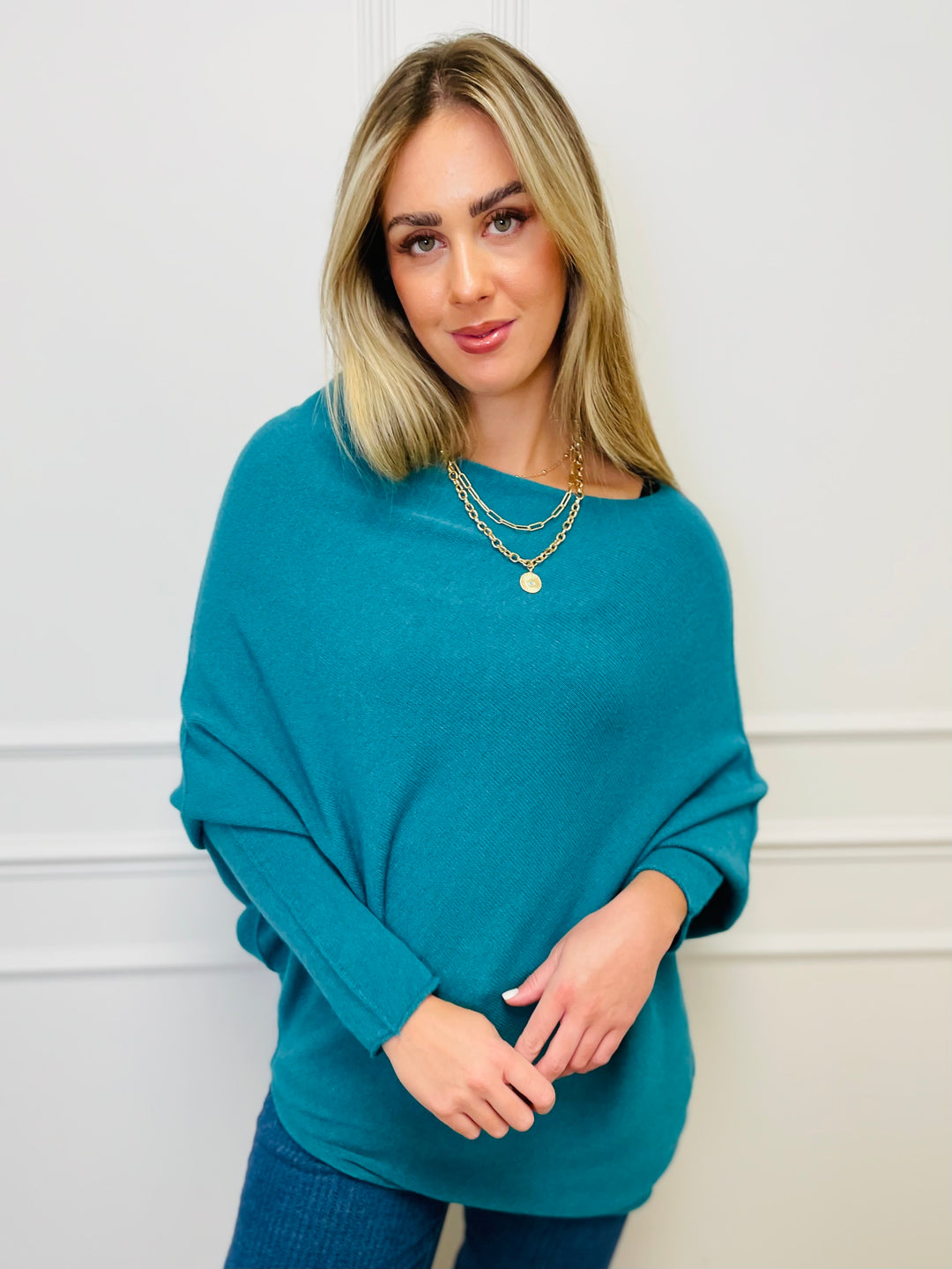 "BELLA" Asymmetric Jumper-Teal
