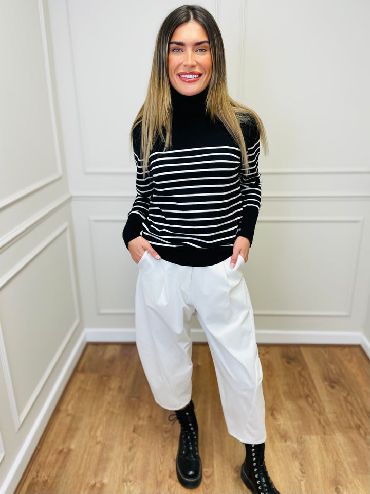 "GRACE" Stripe Print Jumper-Black & White