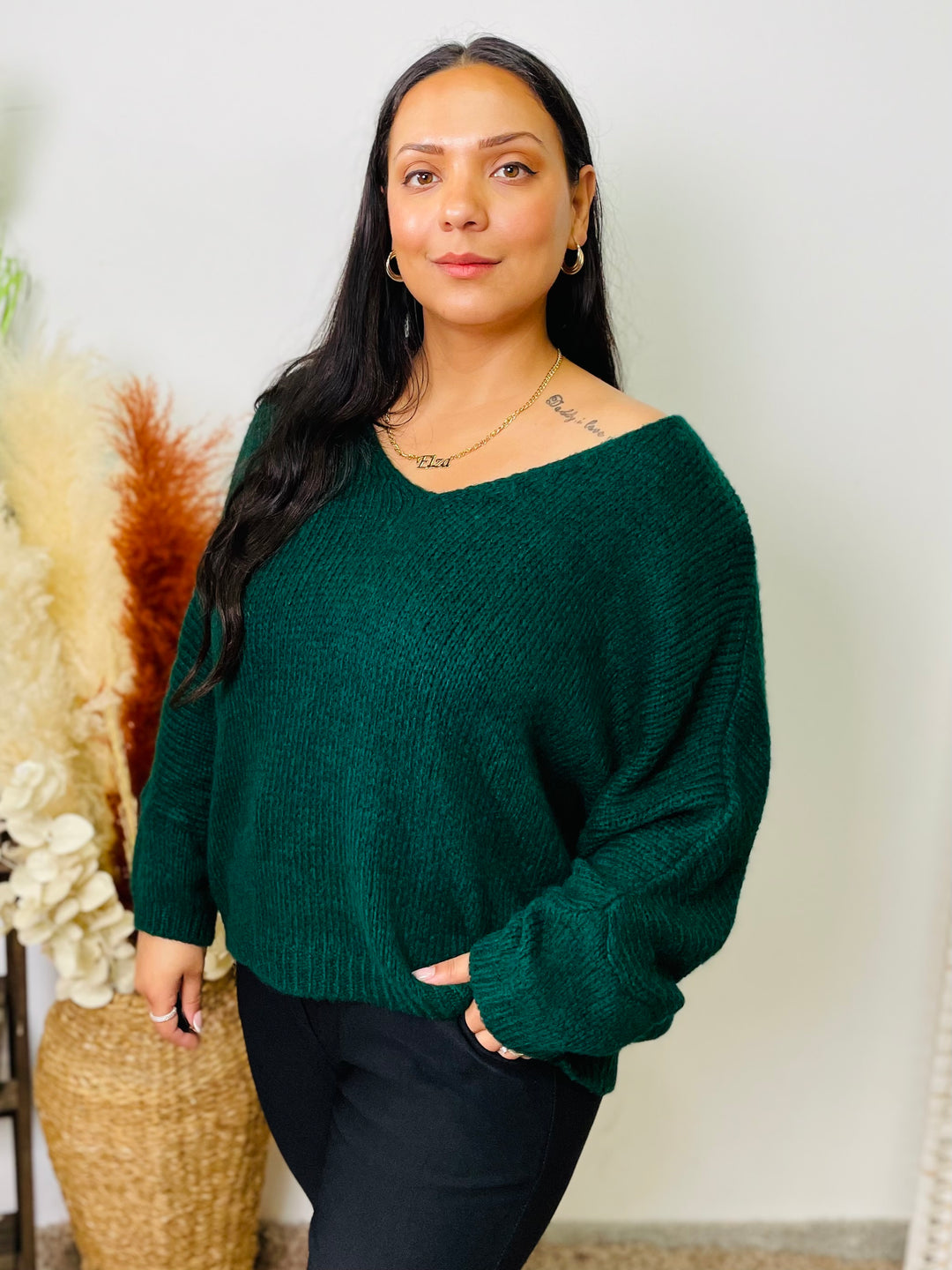 "KYLIE" Fine Knit Jumper-Forest Green