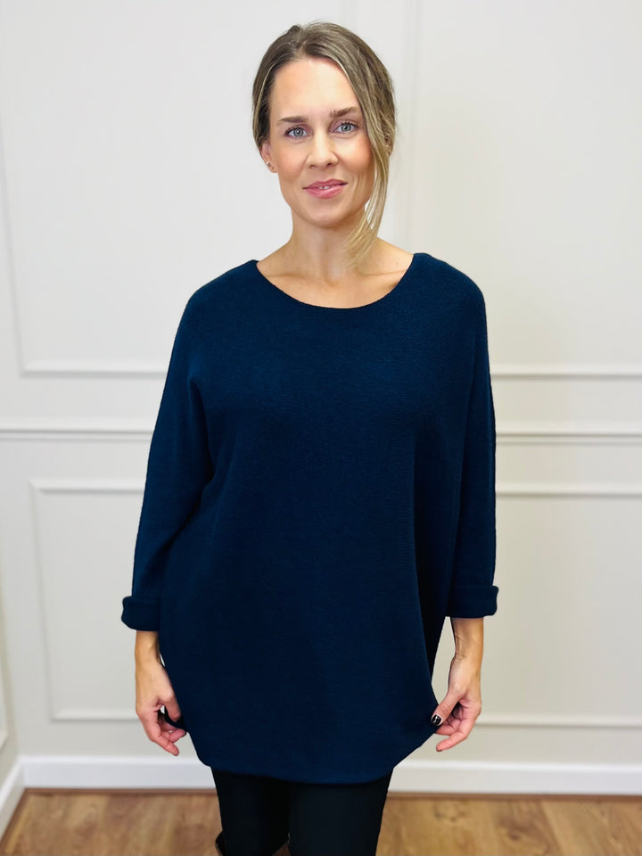 "GINNY" Basic Soft Jumper-Navy