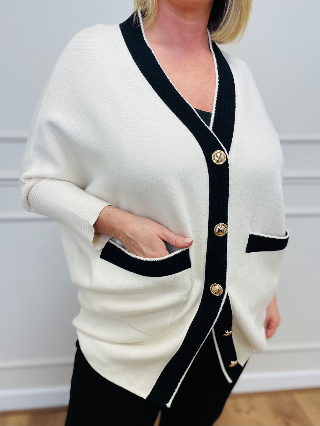 "ARIEL" Two Tone Cardigan-Cream & Black