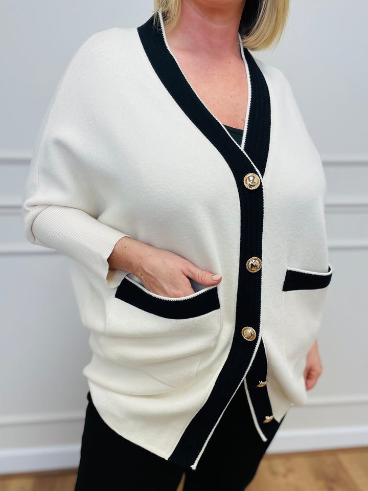 "ARIEL" Two Tone Cardigan-Cream & Black
