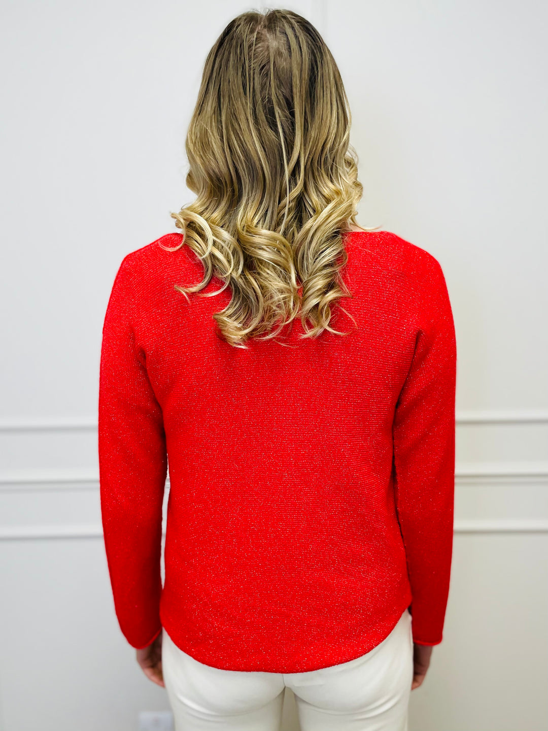 "MAGNOLIA" Sparkle Fine Knit Jumper-Red