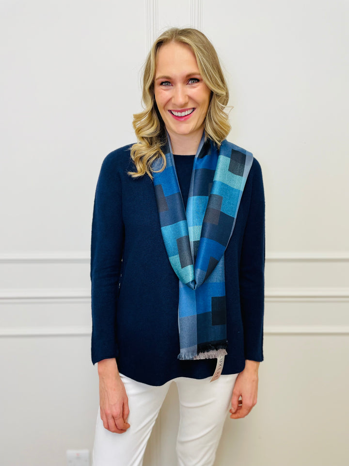 Block Print Scarf-Blue/Mint & Black