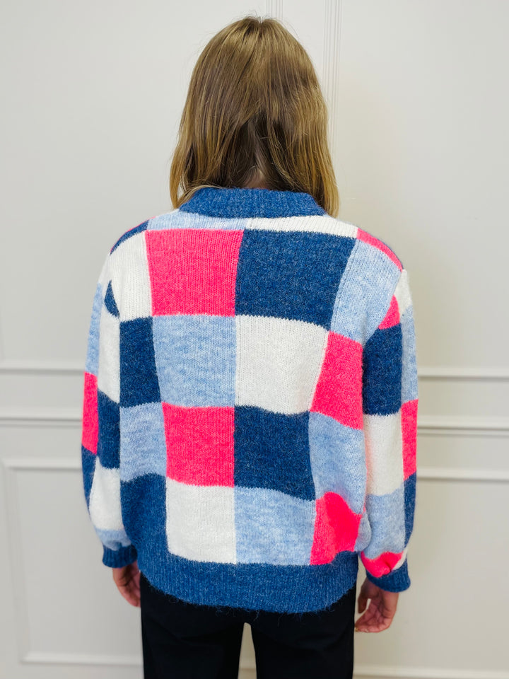 "FRANCESCA" Block Print Jumper-Blue/Pink & White