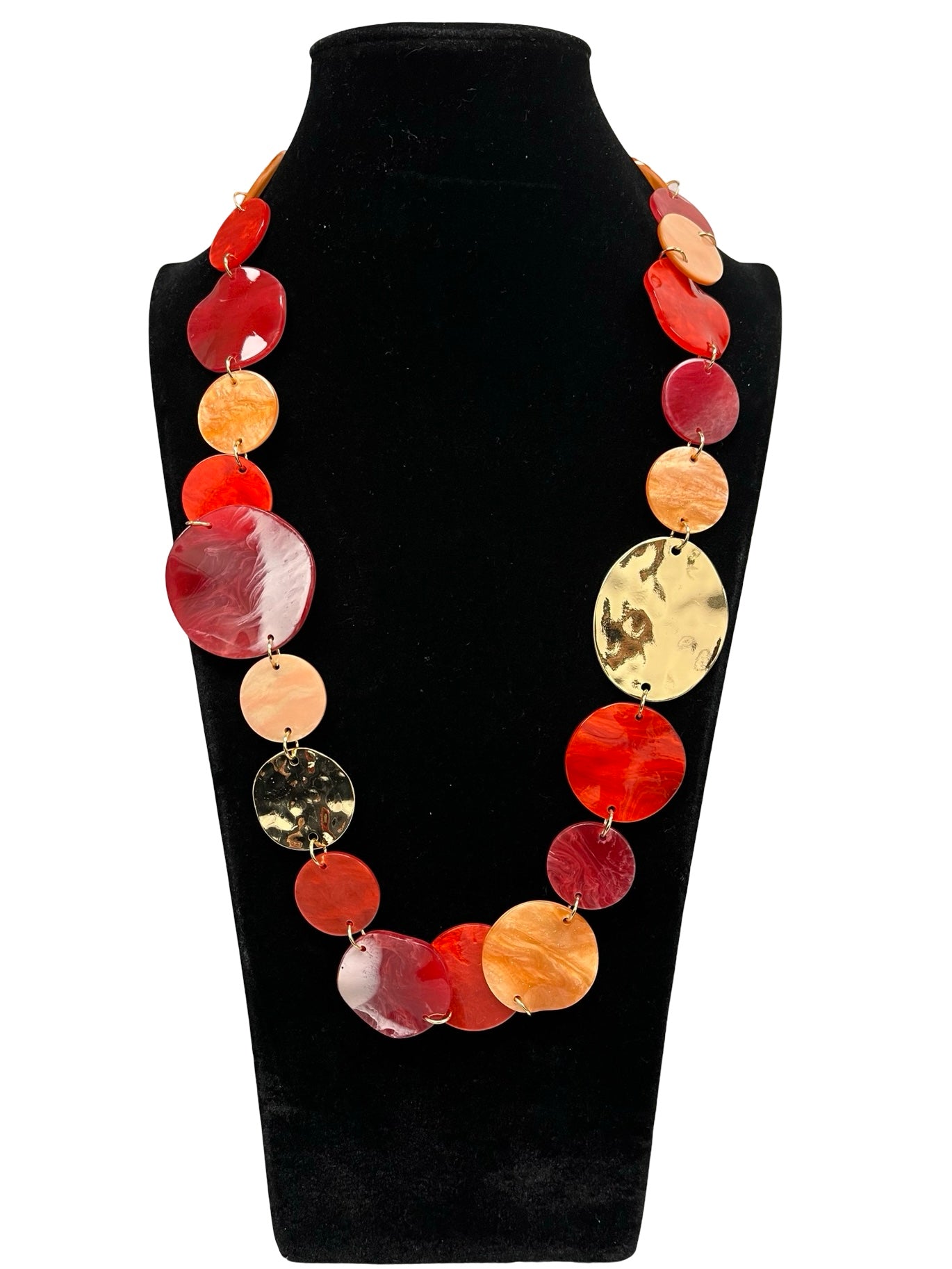 Coral & Gold Long Statement Necklace