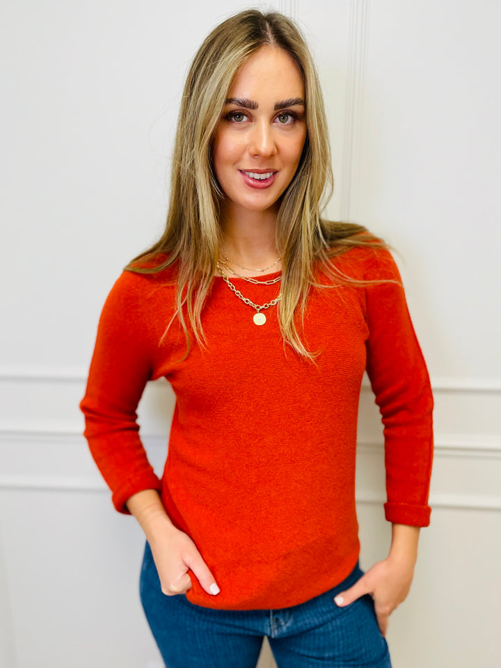 "MAGNOLIA" Fine Knit Jumper-Rust Orange