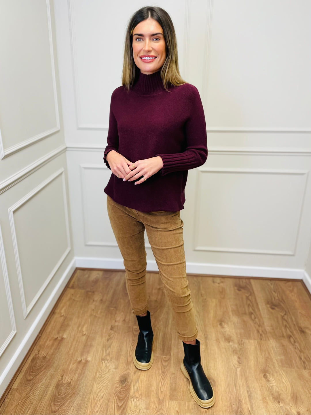 "AMANDA" Roll Neck Jumper-Wine