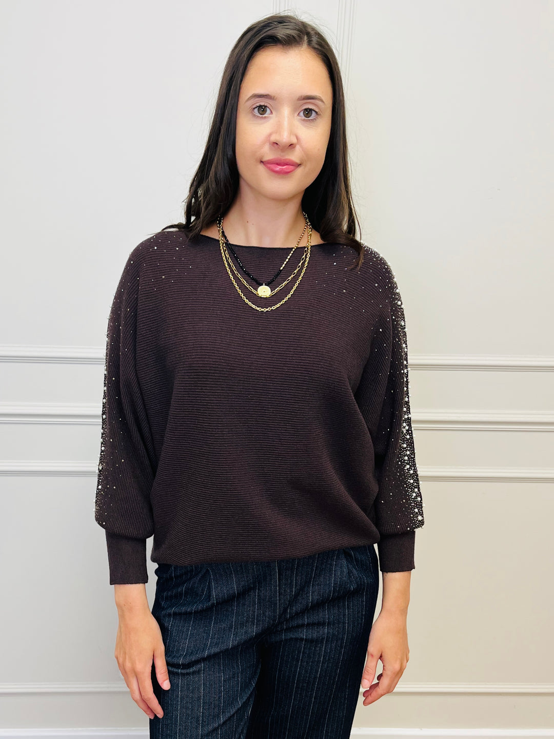 "MAYA" Pearl Jumper-Brown