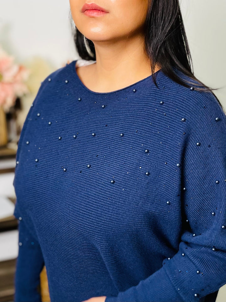 "MIRIAM" Pearl Jumper-Navy