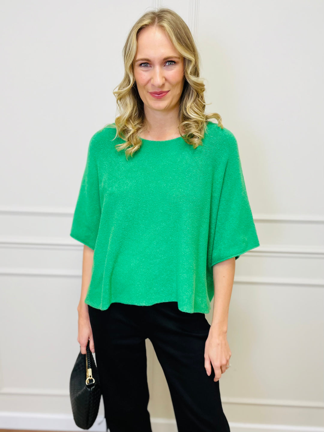 "ALICE” Short Sleeve Fine Knit-Green