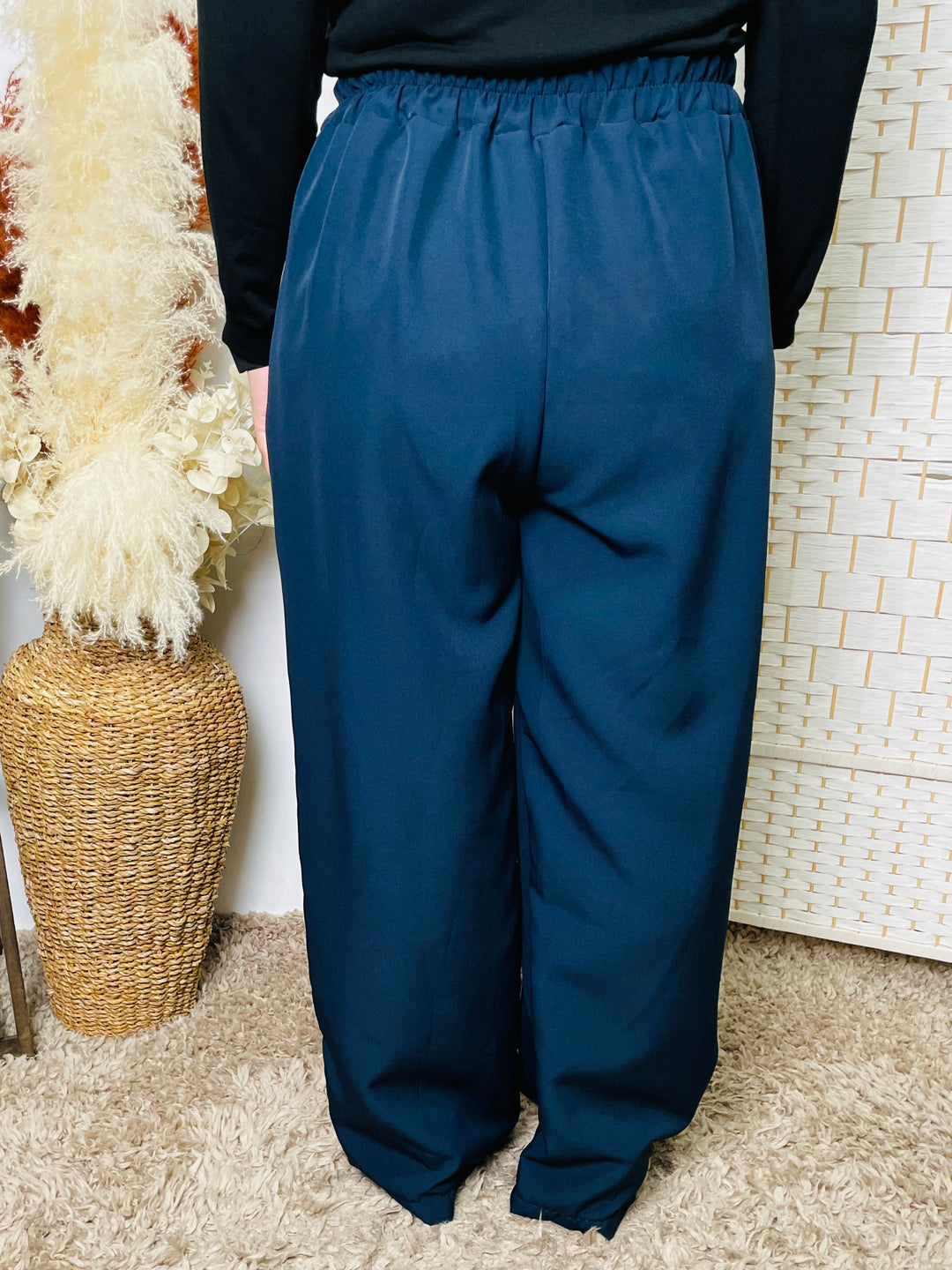 "EVELYN" Wide Leg Trousers-Navy