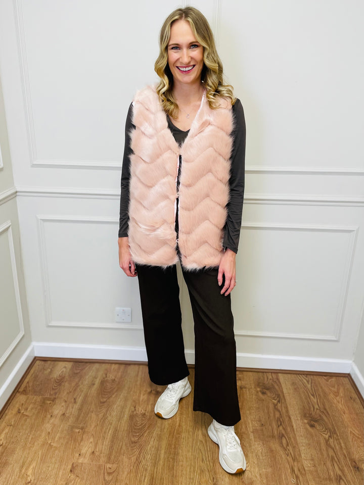 "CLARISSA" Faux Fur Waistcoat-Pink